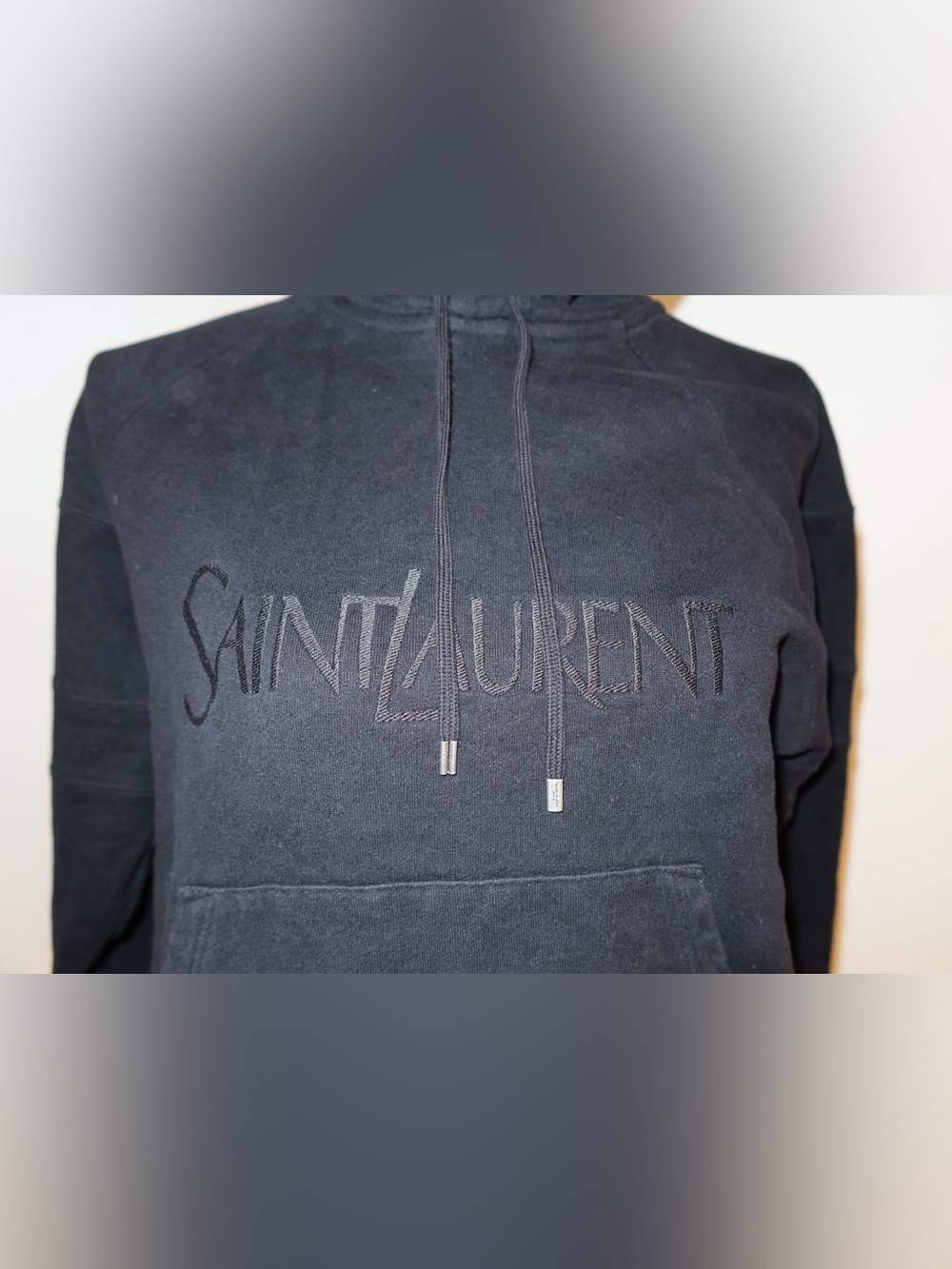 Saint Laurent Black Embossed Logo Hooded Sweatshirt New Without Tags